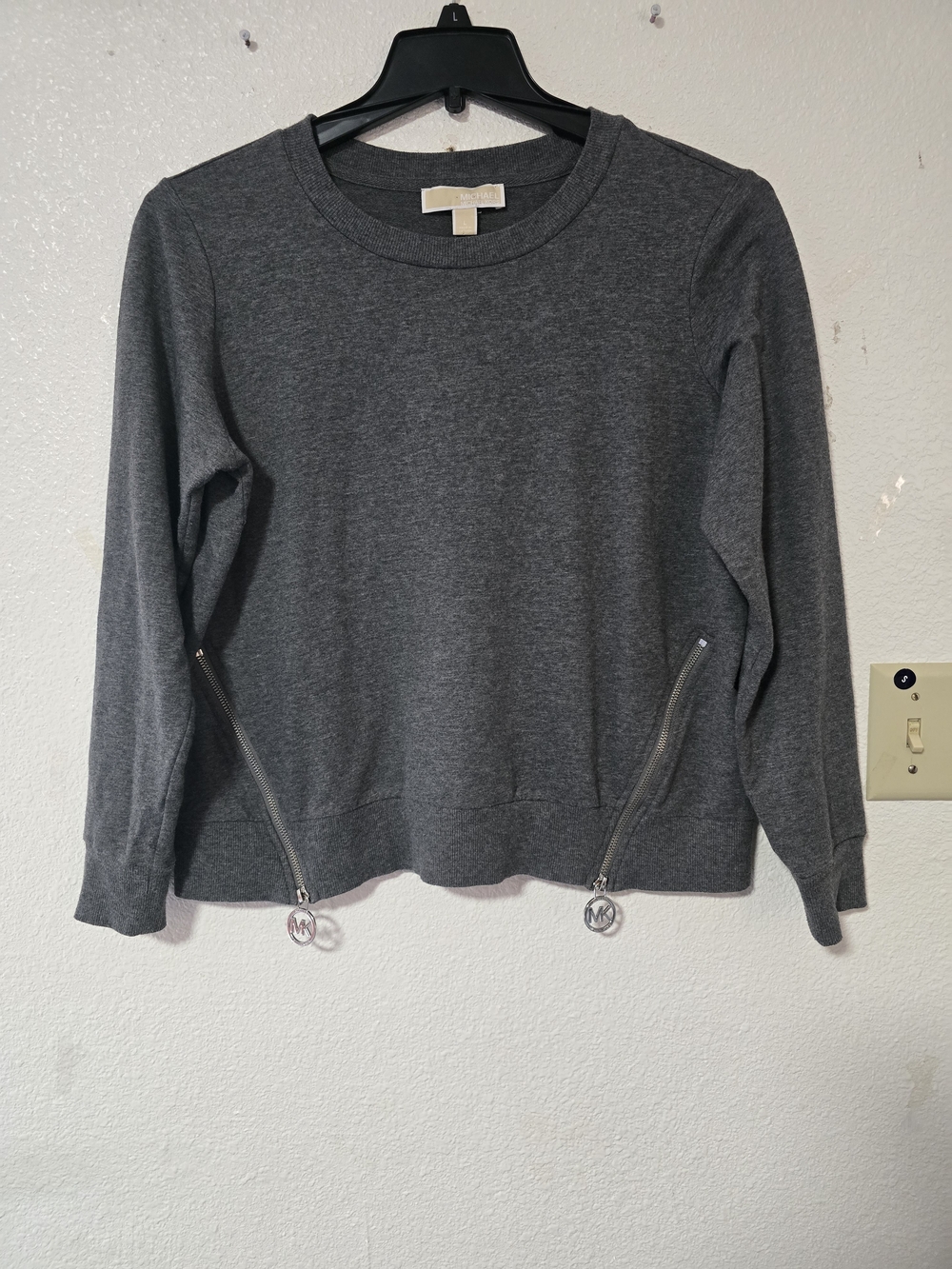 Michael Kors Gray Zip-Hem Crewneck Sweater